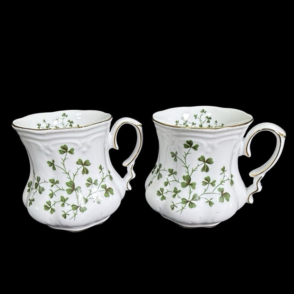 Shamrock Mug Fielder Keepsakes‎ Porcelain Gold Accents St Patrick's Day Set of 2